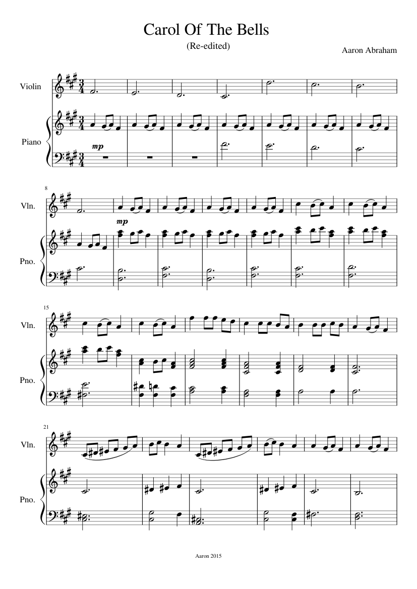 Carol Of The Bells Sheet music for Piano, Violin (Solo) | Musescore.com