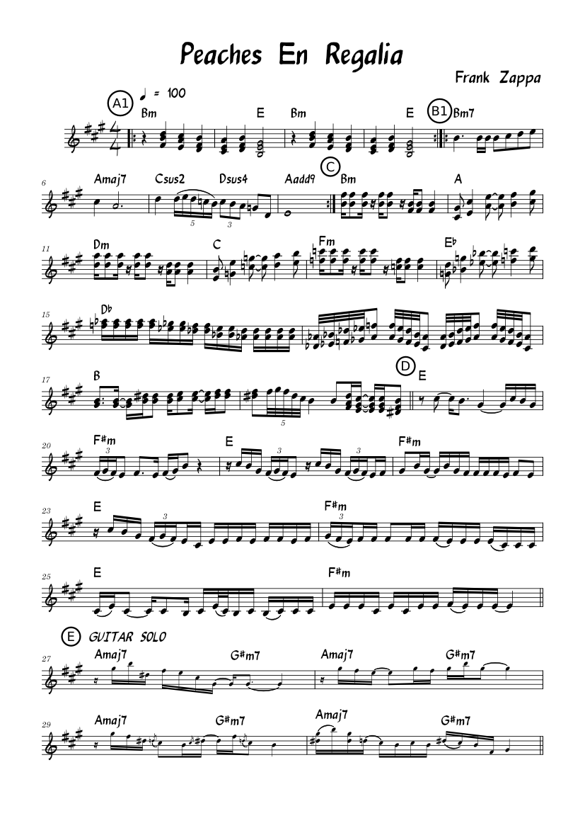 Peaches en regalia Frank Zappa Sheet music for Piano (Solo) Easy