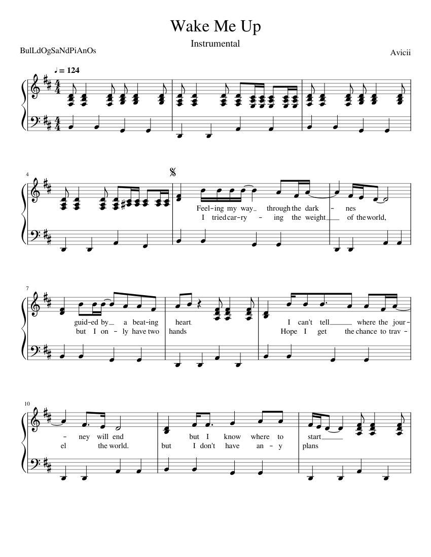Wake Me Up Piano Chords