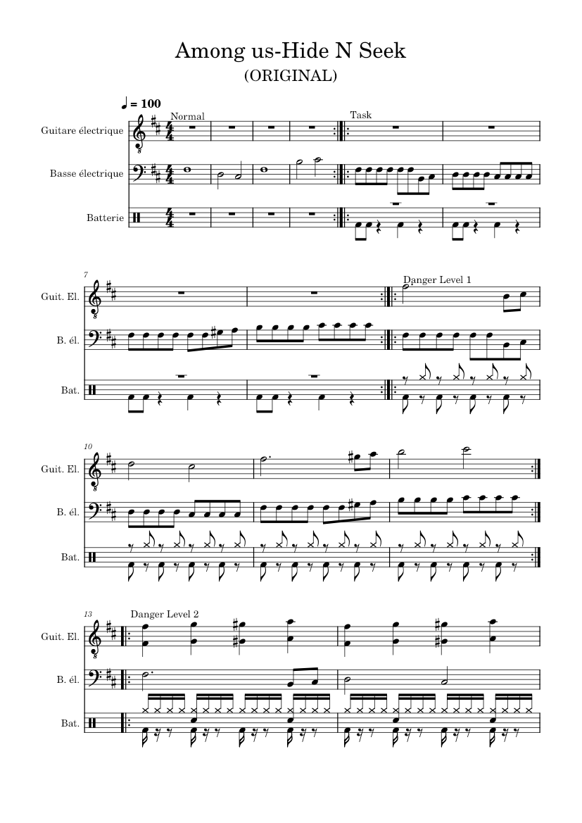 Among us-Hide N Seek Sheet music for Guitar, Bass guitar, Drum group (Mixed  Trio)