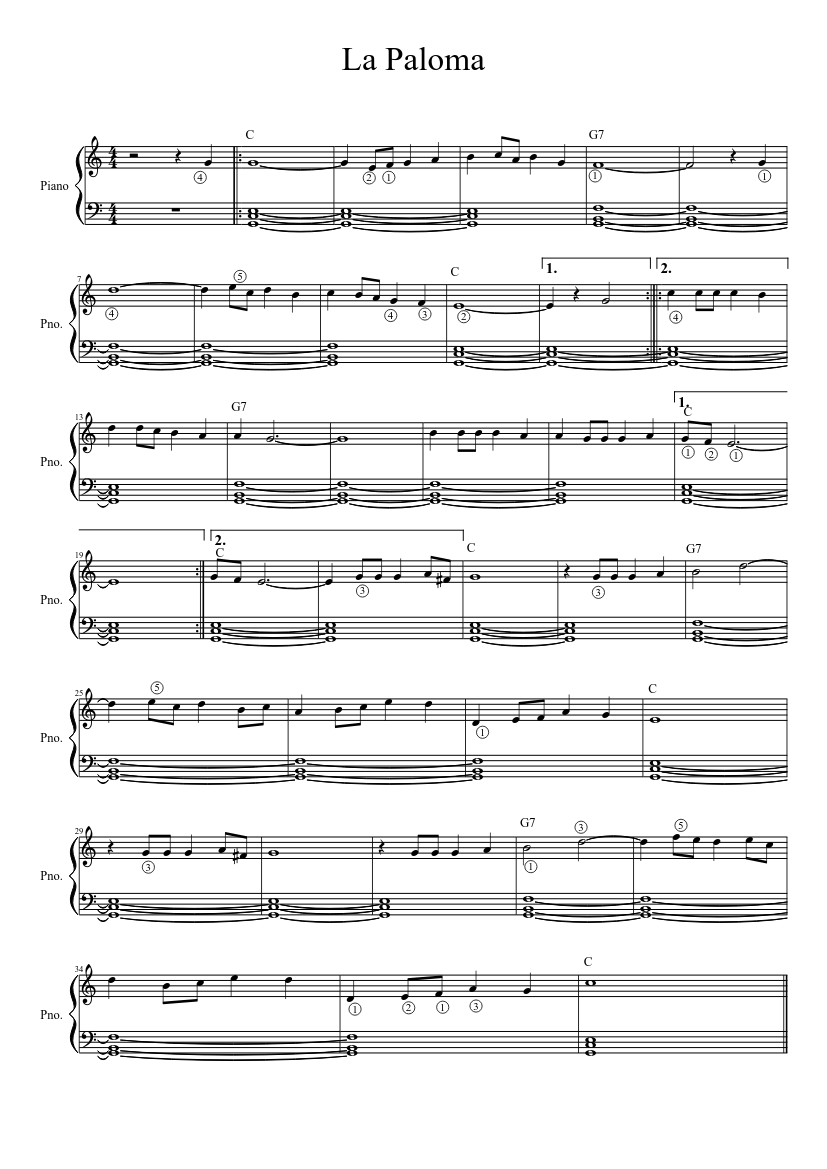 La Paloma Sheet music for Piano (Solo) | Musescore.com