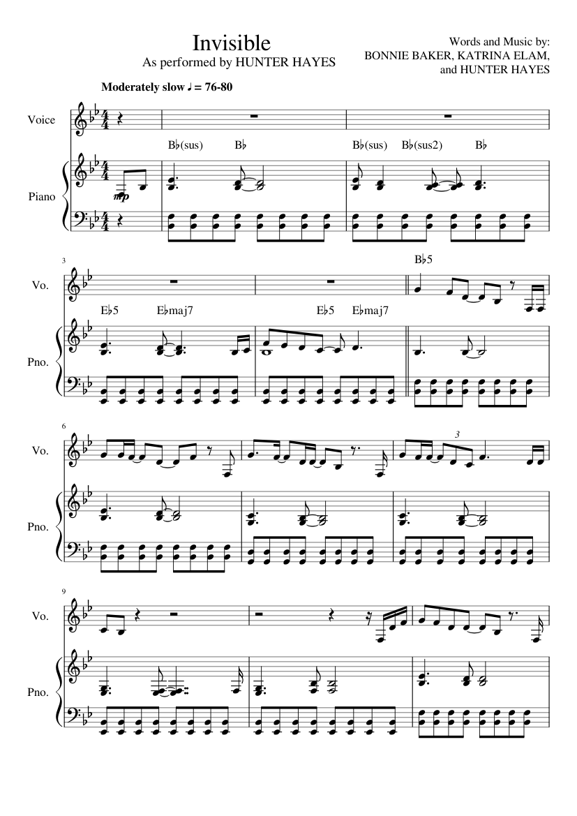Invisible Hunter Hayes Sheet Music