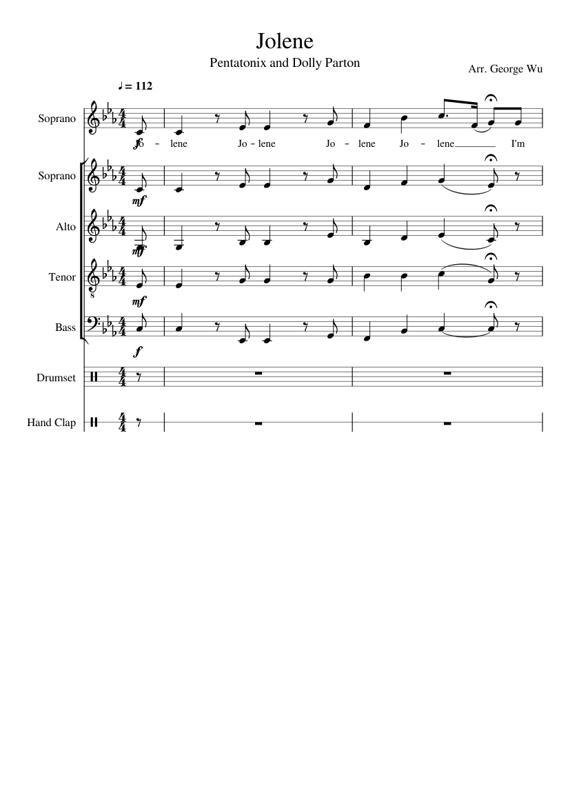 Jolene Pentatonix Dolly Parton Full Arrangement Sheet Music For Soprano Alto Tenor Bass Voice More Instruments Mixed Ensemble Musescore Com