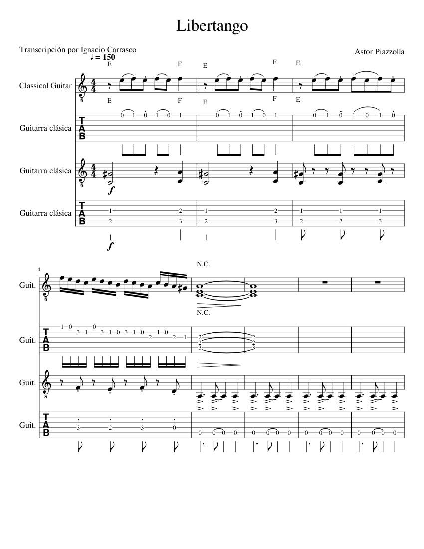 Libertango-Piazzolla for Guitar Duet with Tabs Sheet music for Guitar  (Mixed Quartet) | Musescore.com