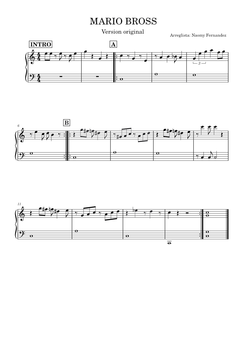 Super Mario Bros - Overworld – Koji Kondo SUPER MARIO BROSS Sheet Music ...