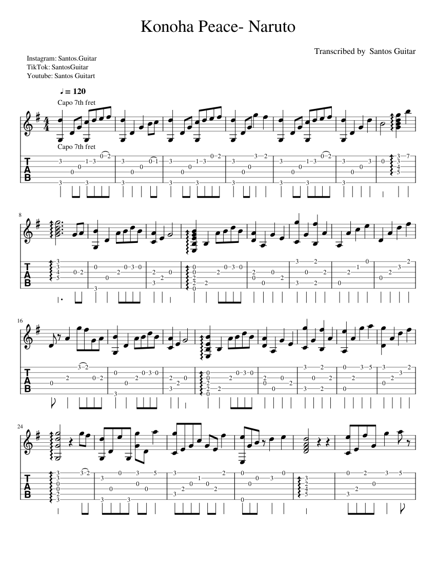 Konoha Peace Naruto Fingerstyle Guitar Sheet music for Guitar (Solo)