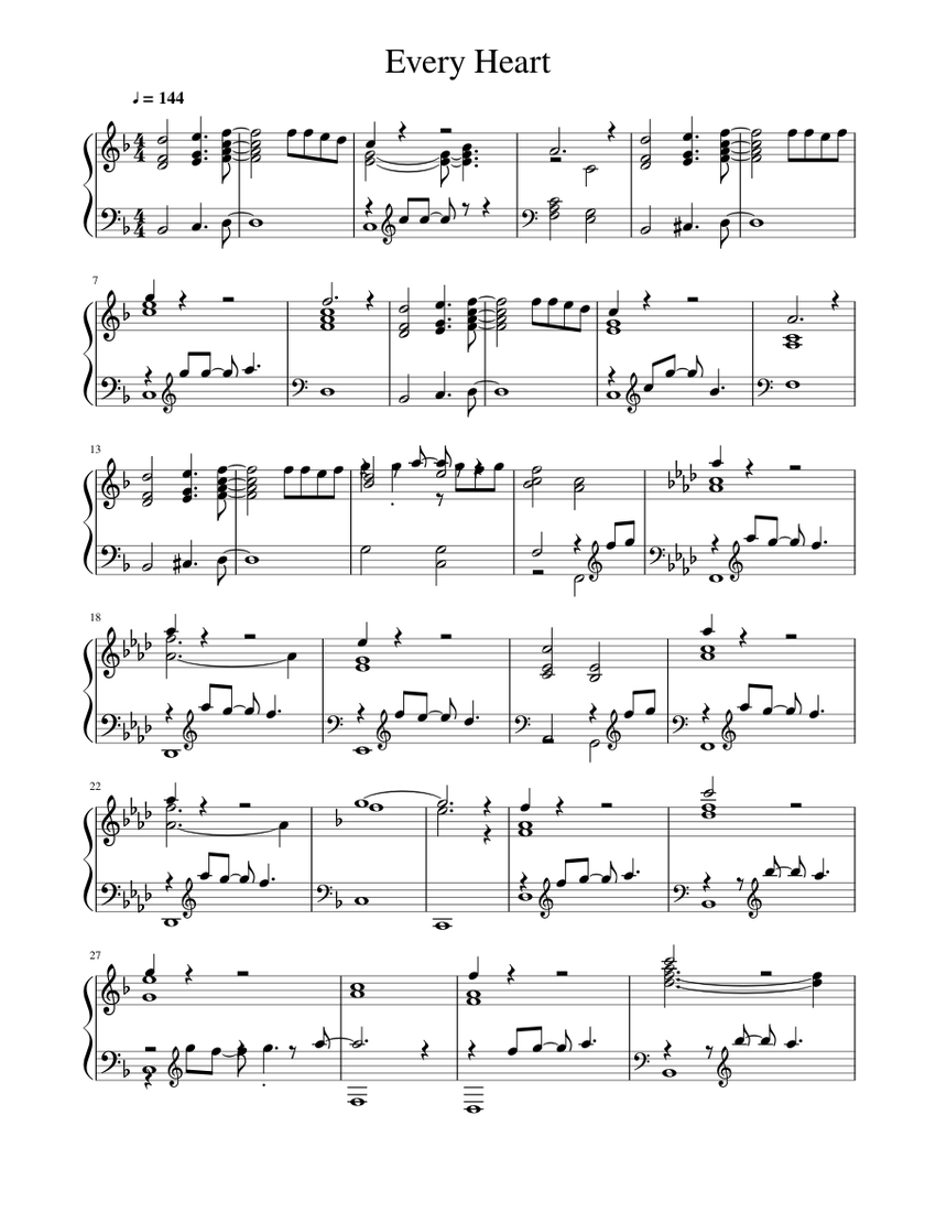 Every Heart Sheet Music For Piano Solo Musescore Com