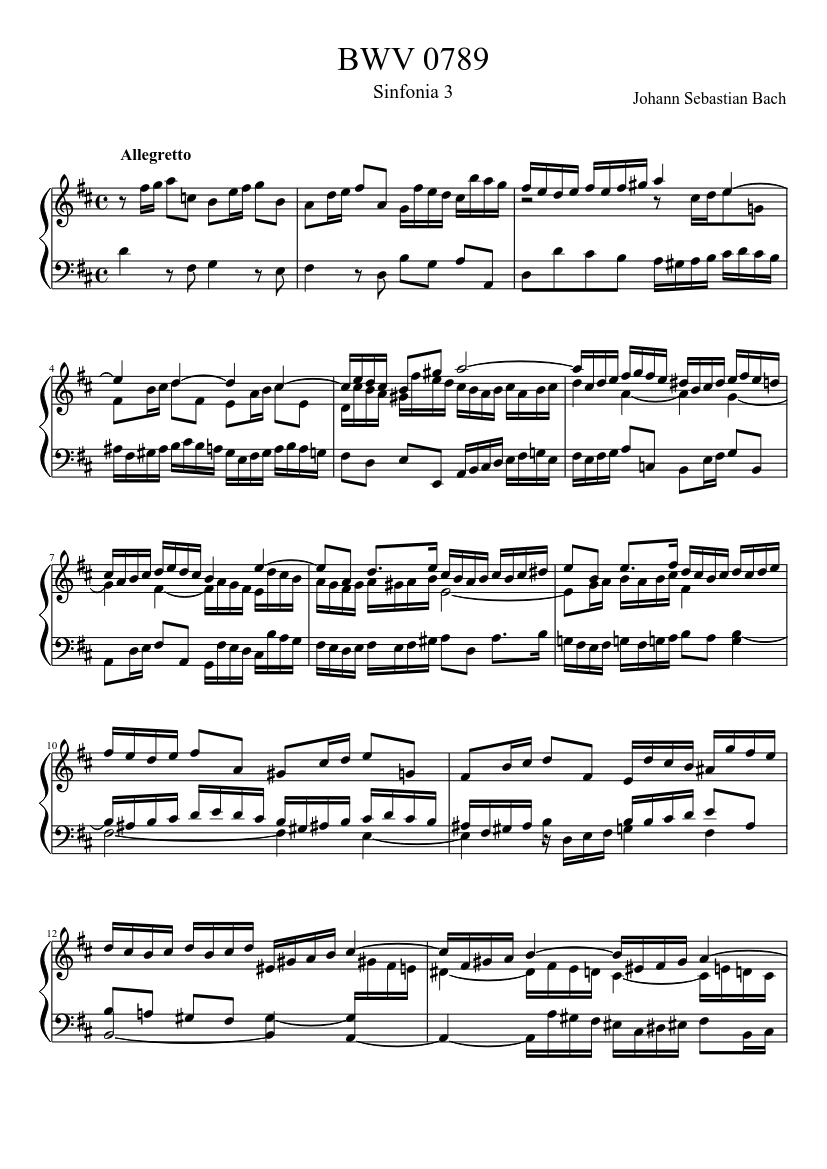 BWV 789 Sinfonia III Sheet Music for Harp (Solo) | MuseScore.com