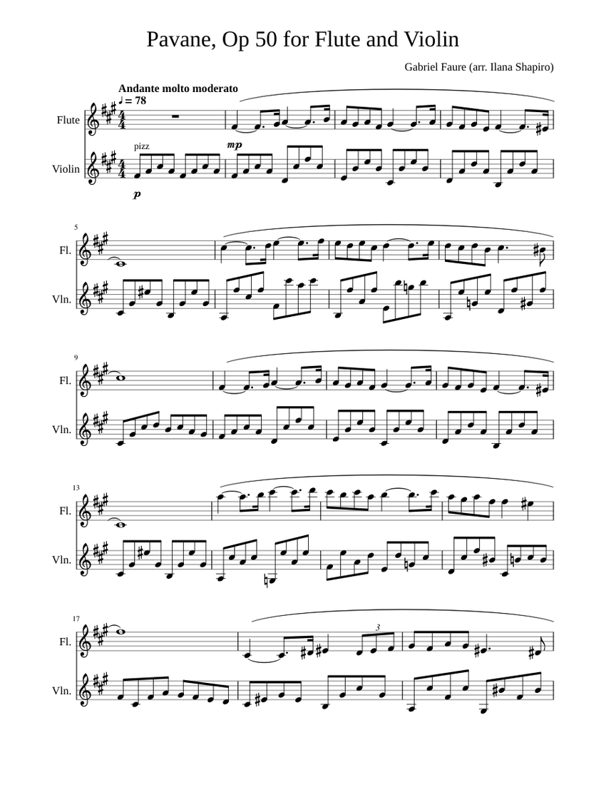 Faure Pavane Op 50 for Flute and Violin Sheet music for Violin, Flute  (Mixed Duet) | Musescore.com