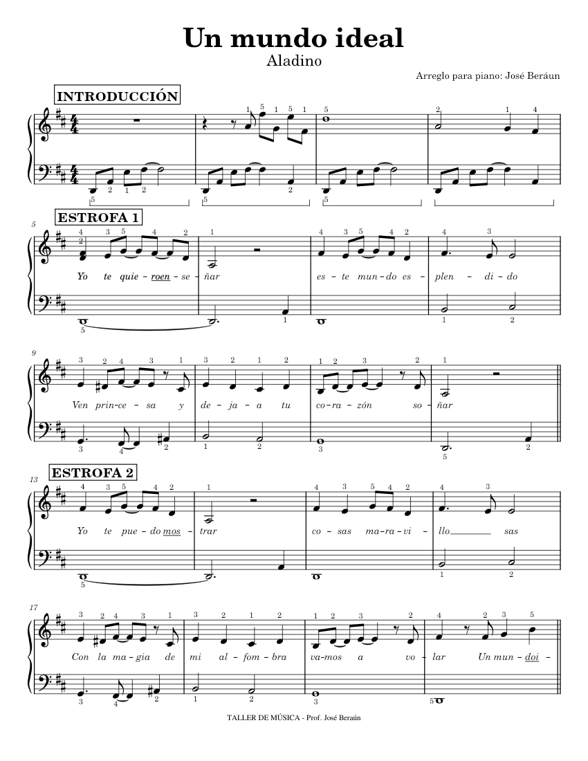 Un mundo ideal (A Whole New World) - Aladino (arreglo facil para piano) Sheet  music for Piano (Solo) | Musescore.com
