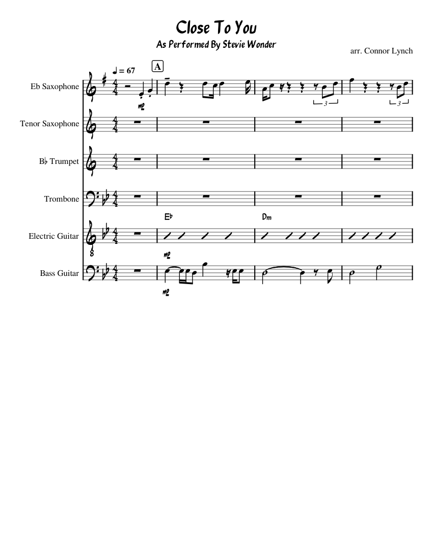 Close To You Stevie Wonder Sheet music for Trombone, Saxophone tenor,  Saxophone baritone, Trumpet in b-flat & more instruments (Mixed Ensemble) |  Musescore.com