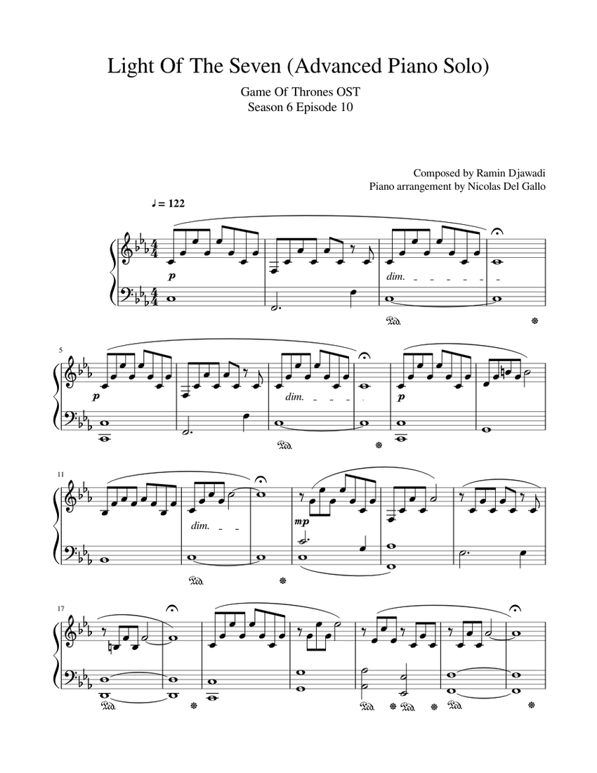 Light Of The Seven (Advanced Piano Solo) Sheet music for Piano (Solo) |  Musescore.com