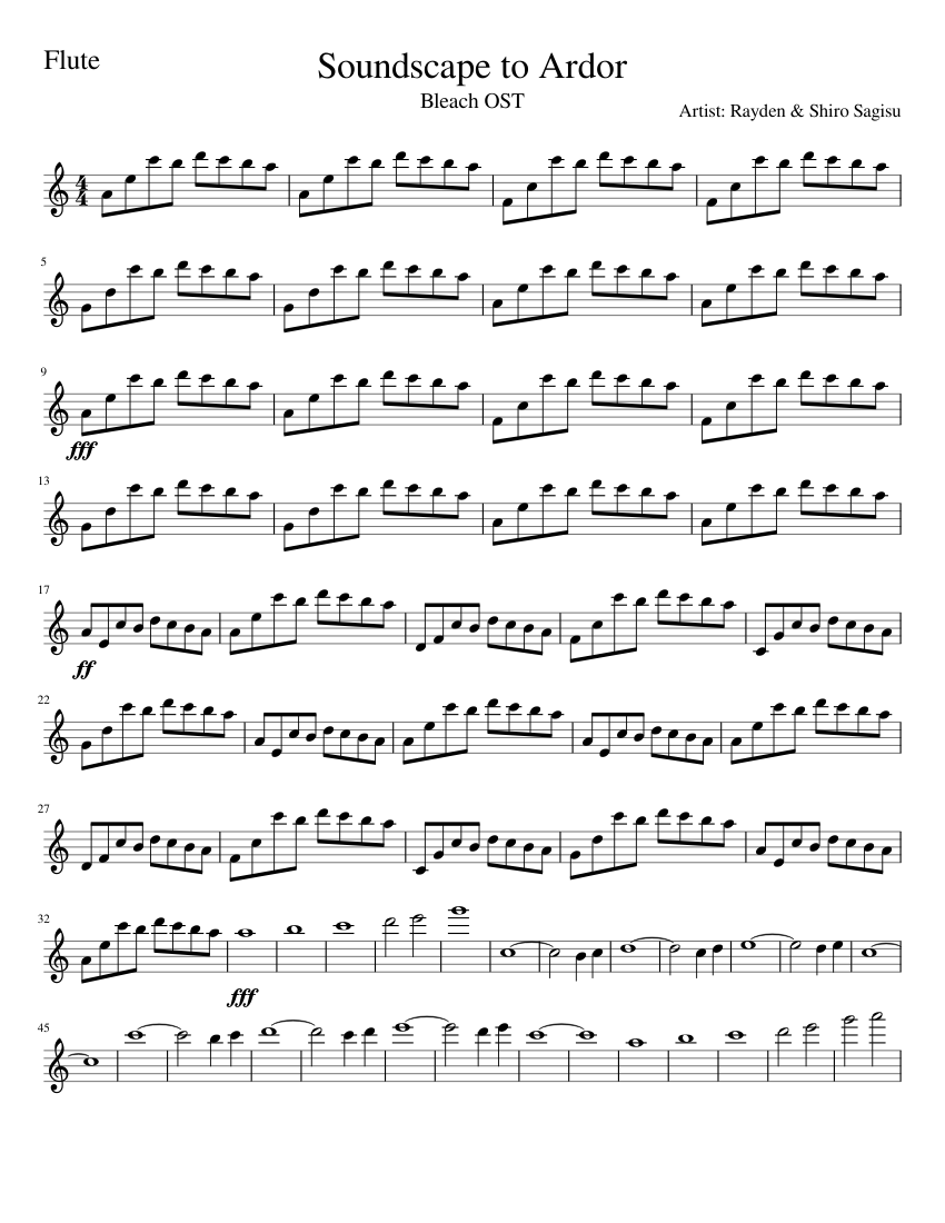 Soundscape to Ardor, Bleach OST Sheet music for Flute (Solo) | Musescore.com