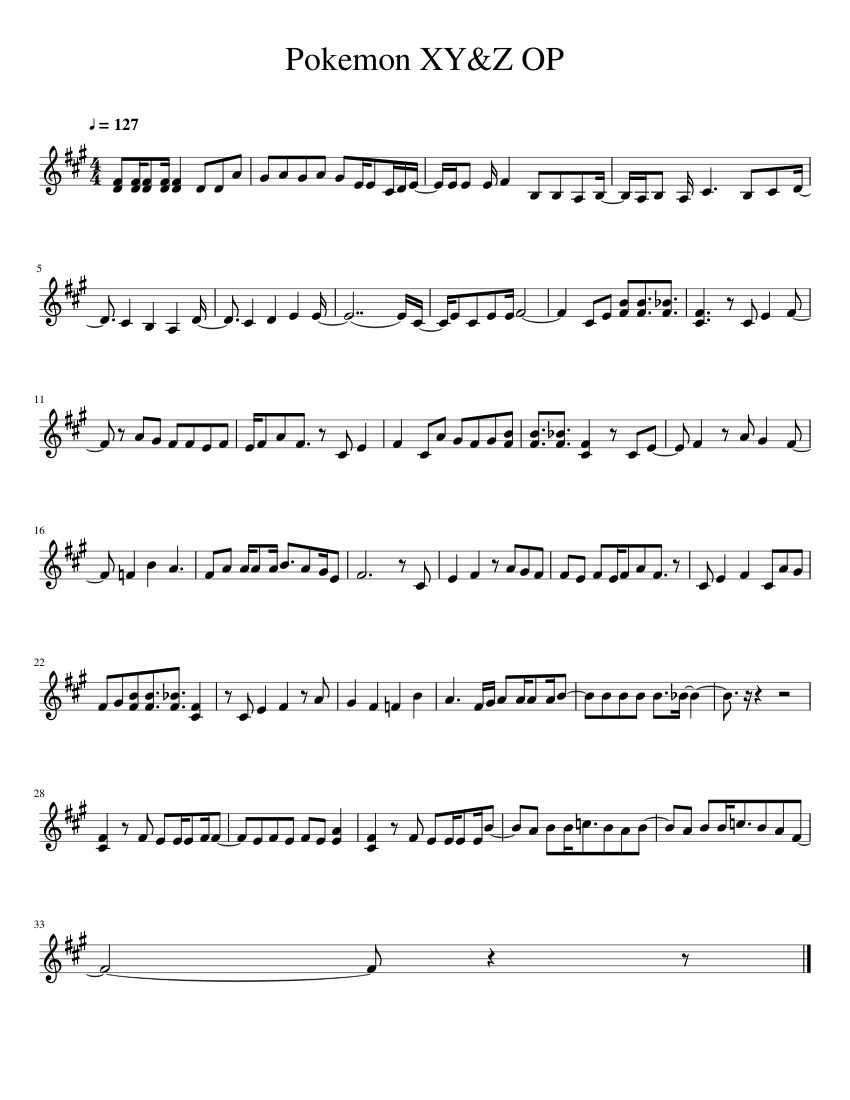 Pokemon Xy Z Opening Sheet Music For Violin Solo Musescore Com