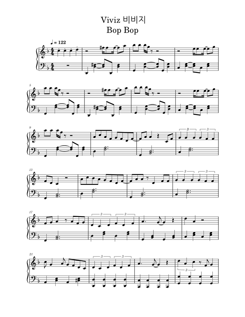 Bop Bop! Viviz 비비지 piano easy ver cover by 20dB Studio Sheet music