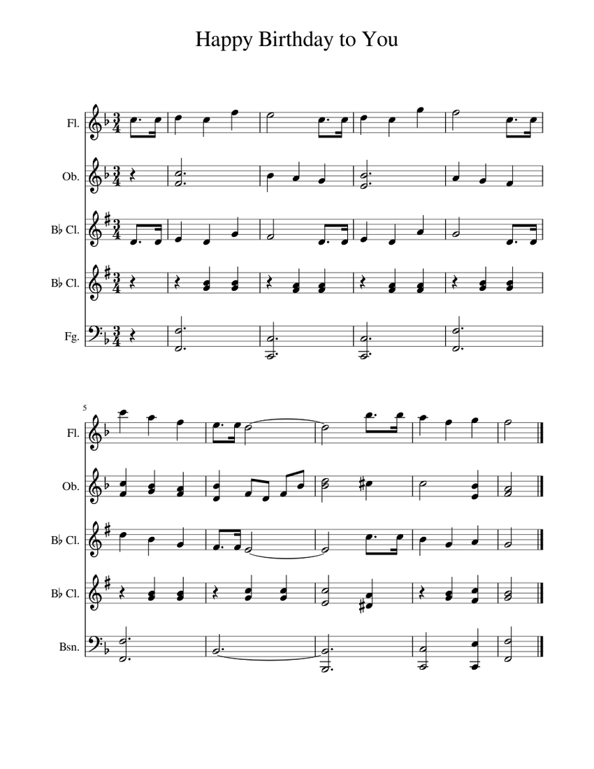 Happy Birthday to You Sheet music for Flute, (In B Flat), Oboe