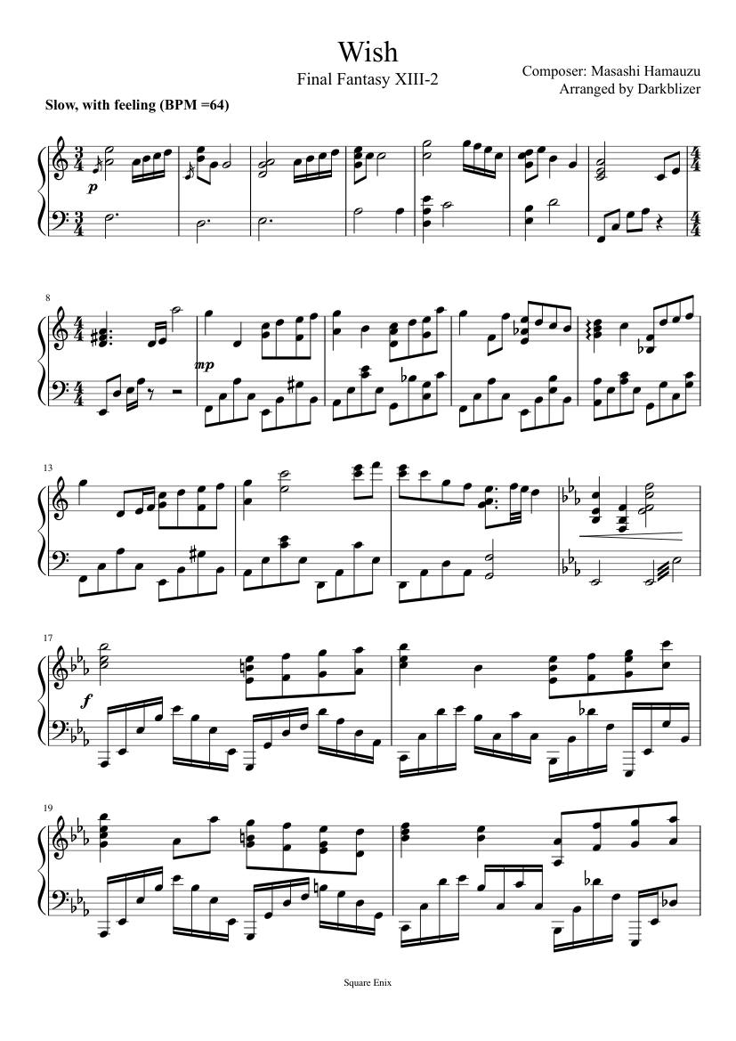 Final Fantasy XIII-2 - Wish Sheet music for Piano (Solo) | Musescore.com