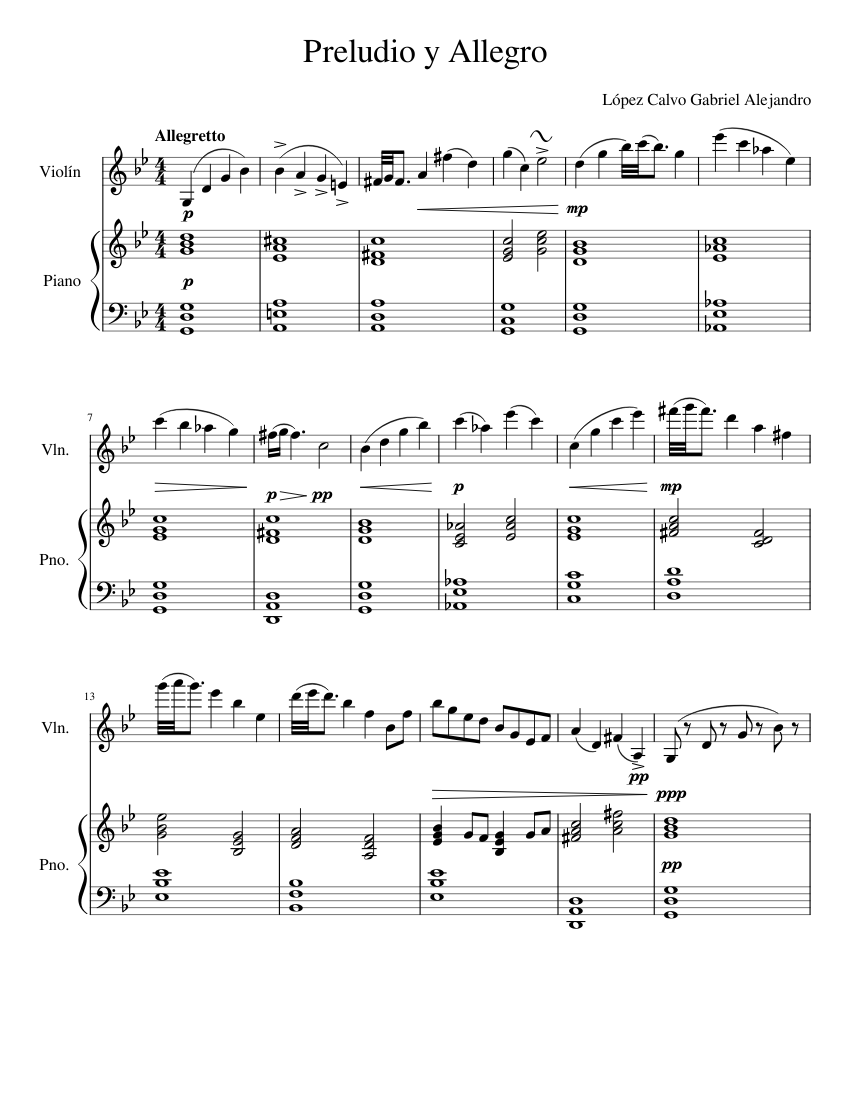 preludio y allegro Sheet music for Piano, Violin (Solo) | Musescore.com