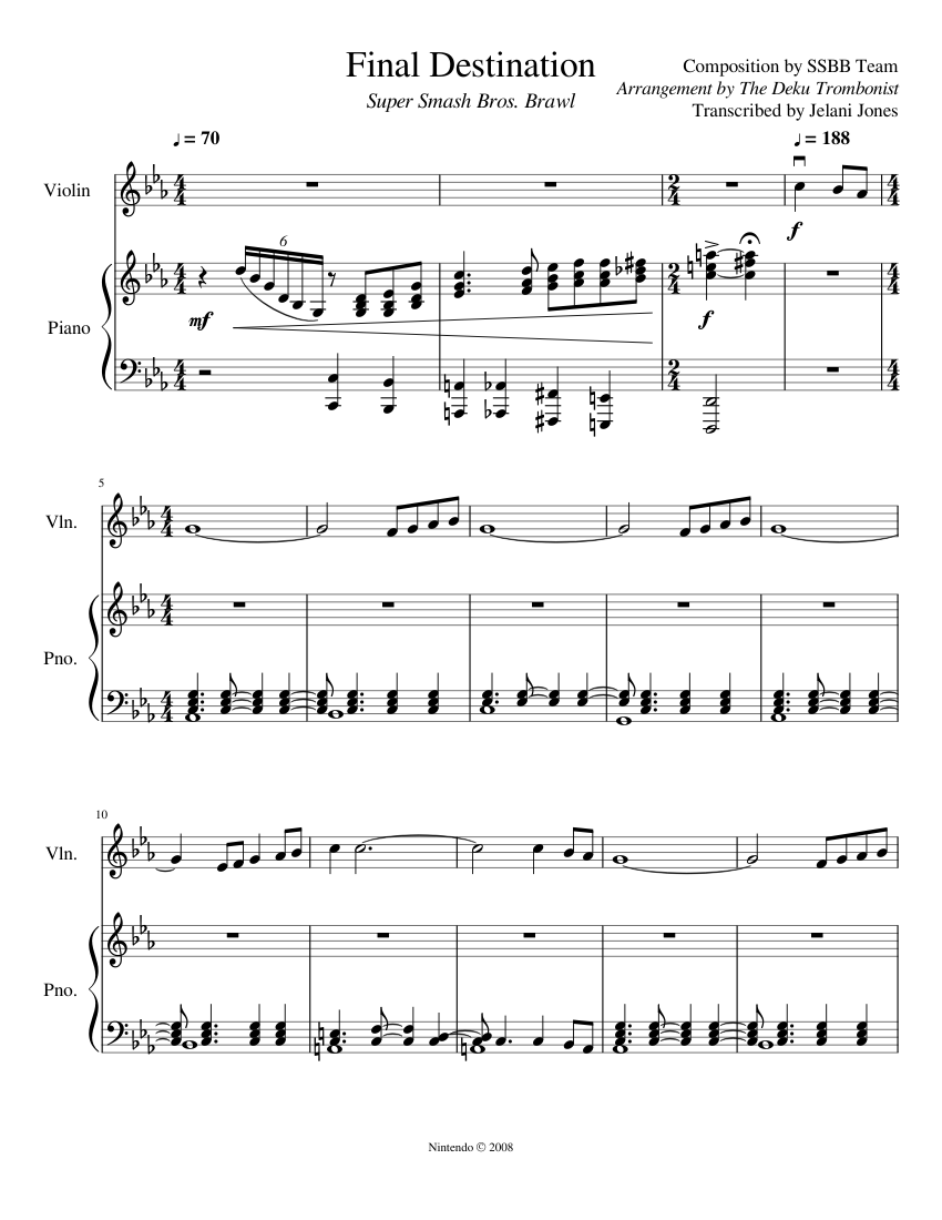 Final Destination - Super Smash Bros. Brawl Sheet music for Piano, Violin  (Solo) | Musescore.com