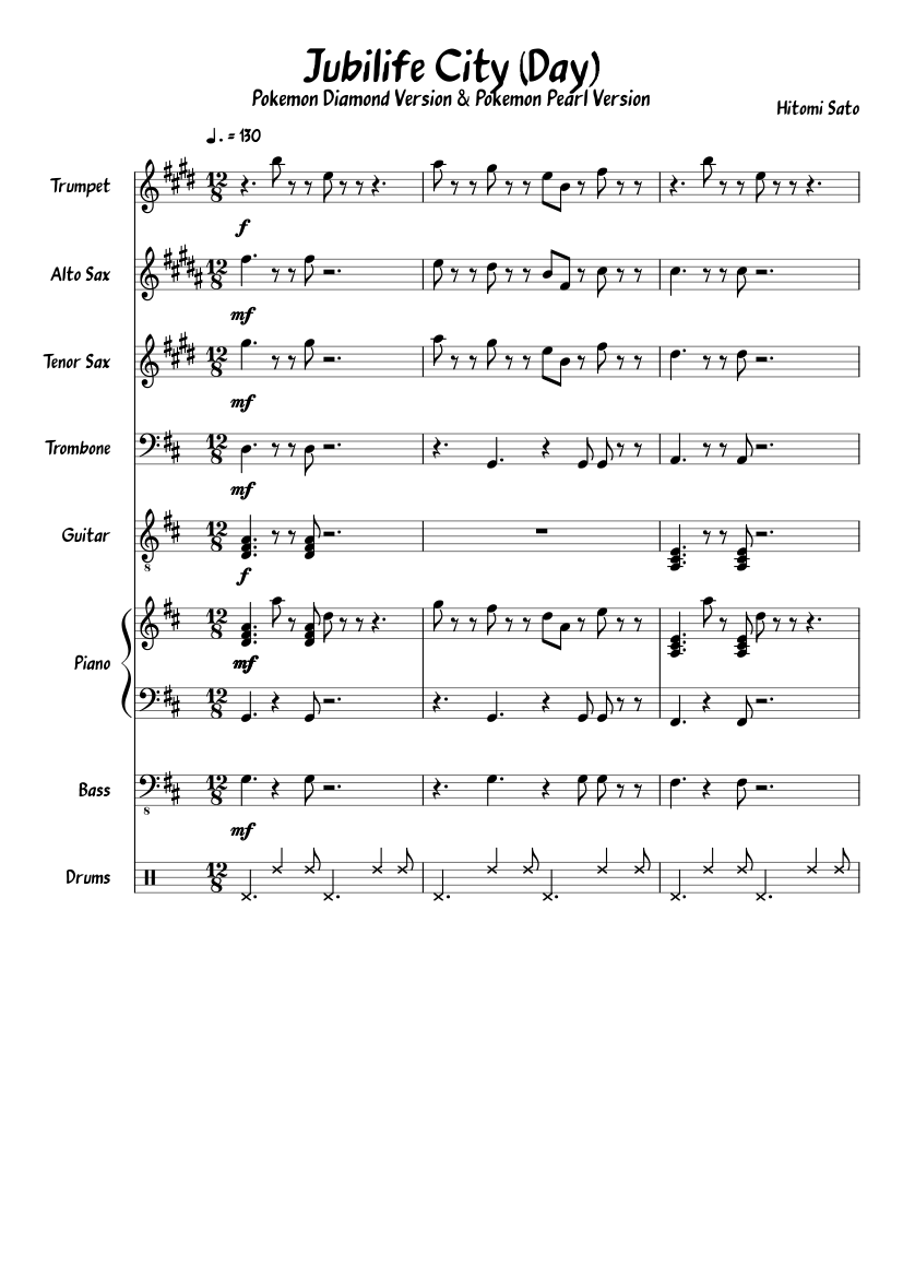 Jubilife City Jazz Arrangement (Pokemon Diamond and Pearl) Sheet music for  Piano, Trombone, Saxophone alto, Saxophone tenor & more instruments (Mixed  Ensemble) | Musescore.com