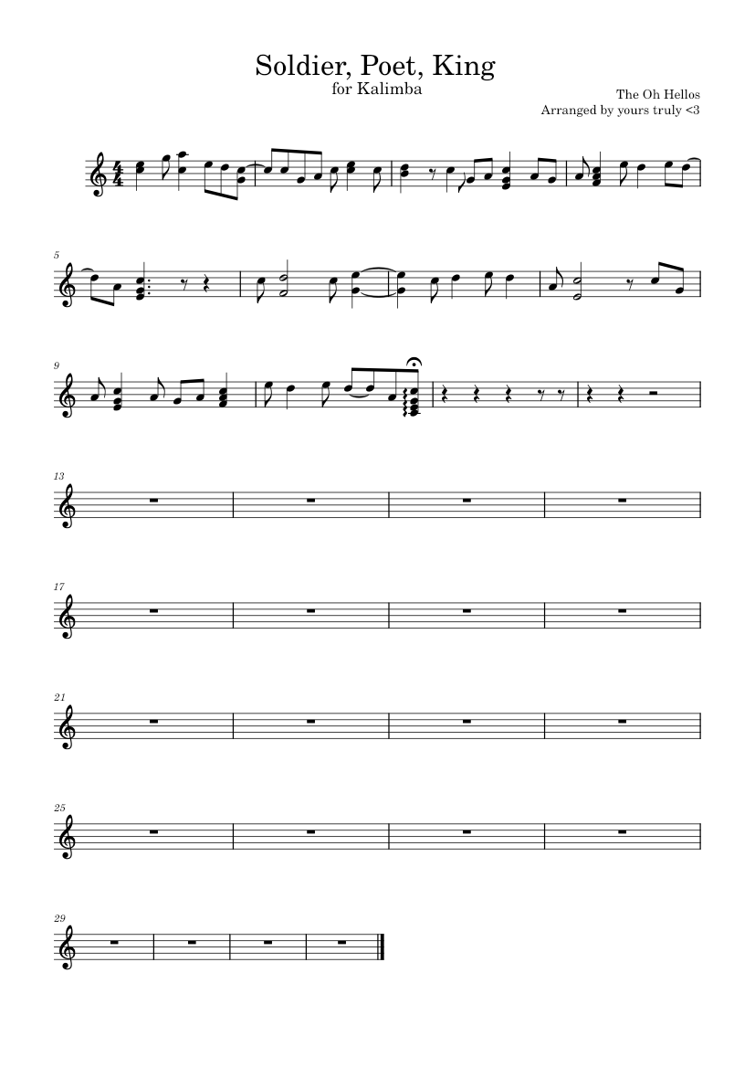 Soldier, Poet, King The Oh Hellos Sheet music for Piano (Solo) Easy