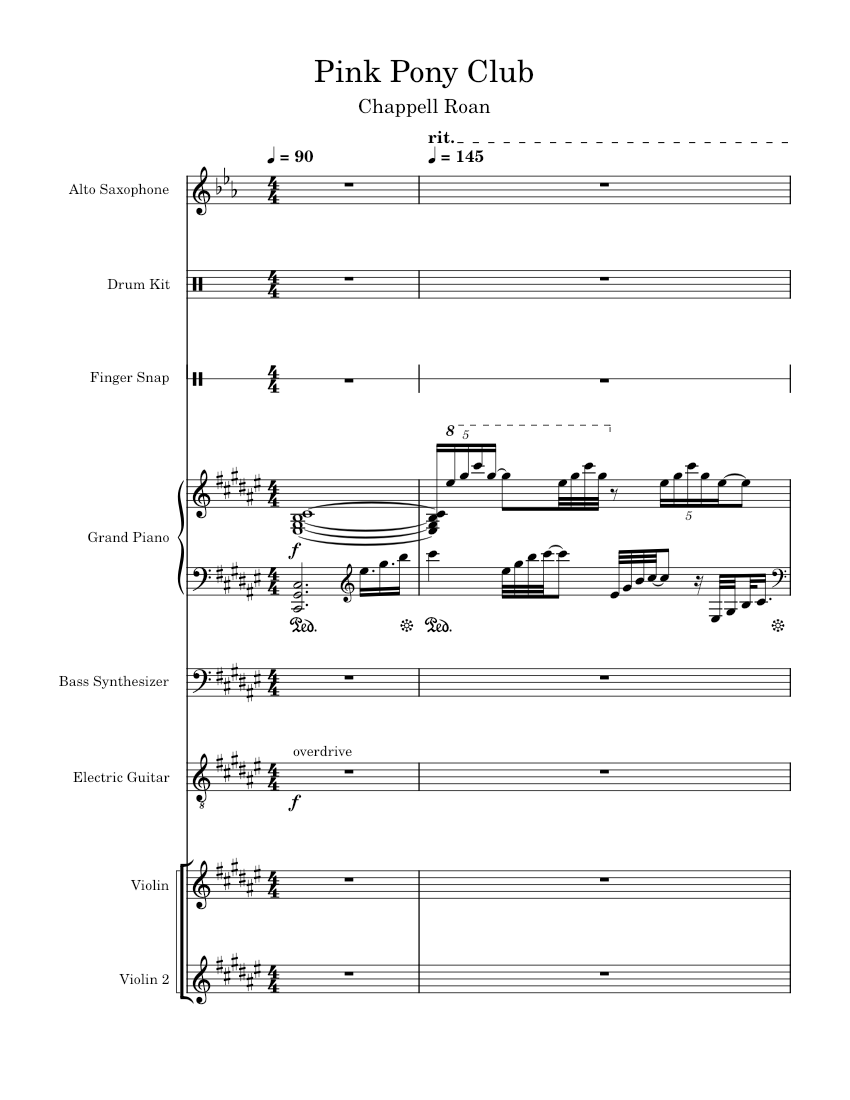 Pink Pony Club Sheet Music For Piano Saxophone Alto Violin Guitar pink-pony-club-chappell-roan-sheet-music-for-piano-vibraphone