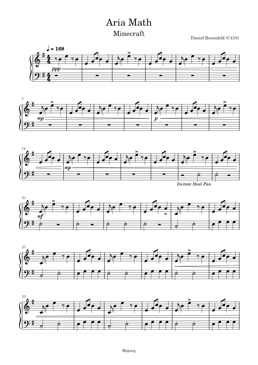 Aria Math C418 Piano Arrangment Sheet Music For Piano Solo   Score 0 @0