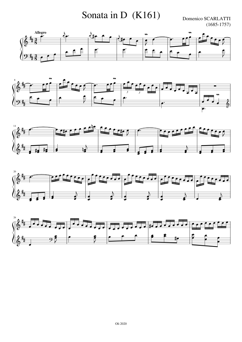 Sonata in D major K161