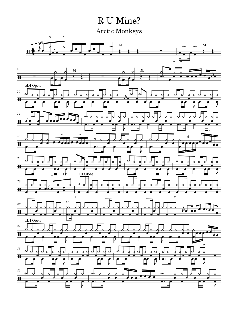 R U Mine? Arctic Monkeys / Drum Sheet Music piano tutorial