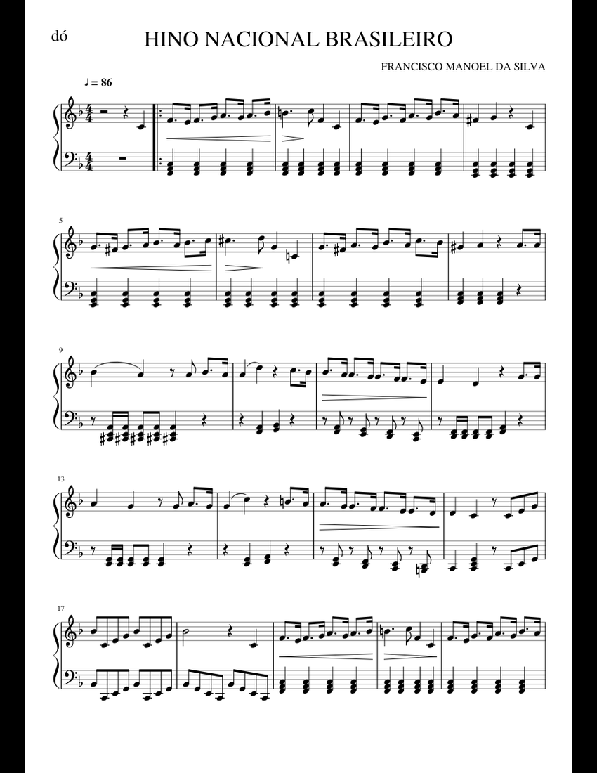 HINO NACIONAL Sheet Music For Piano (Solo) | Download And Print In PDF ...