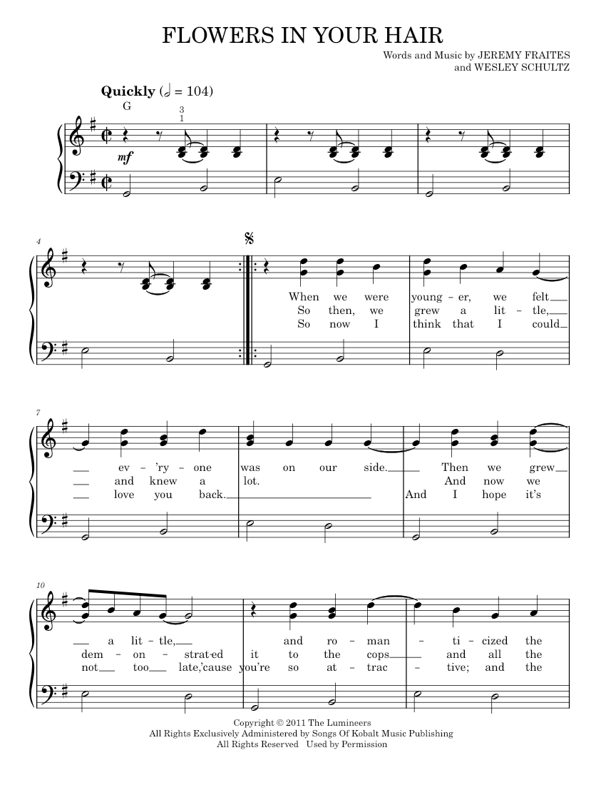 flowers in your hair Sheet music for Piano Music Notes