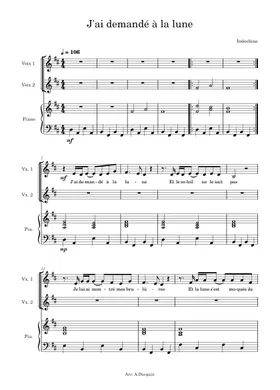 J'ai demandé à la lune (niveau débutant, piano solo) (Indochine) - Partition  Piano