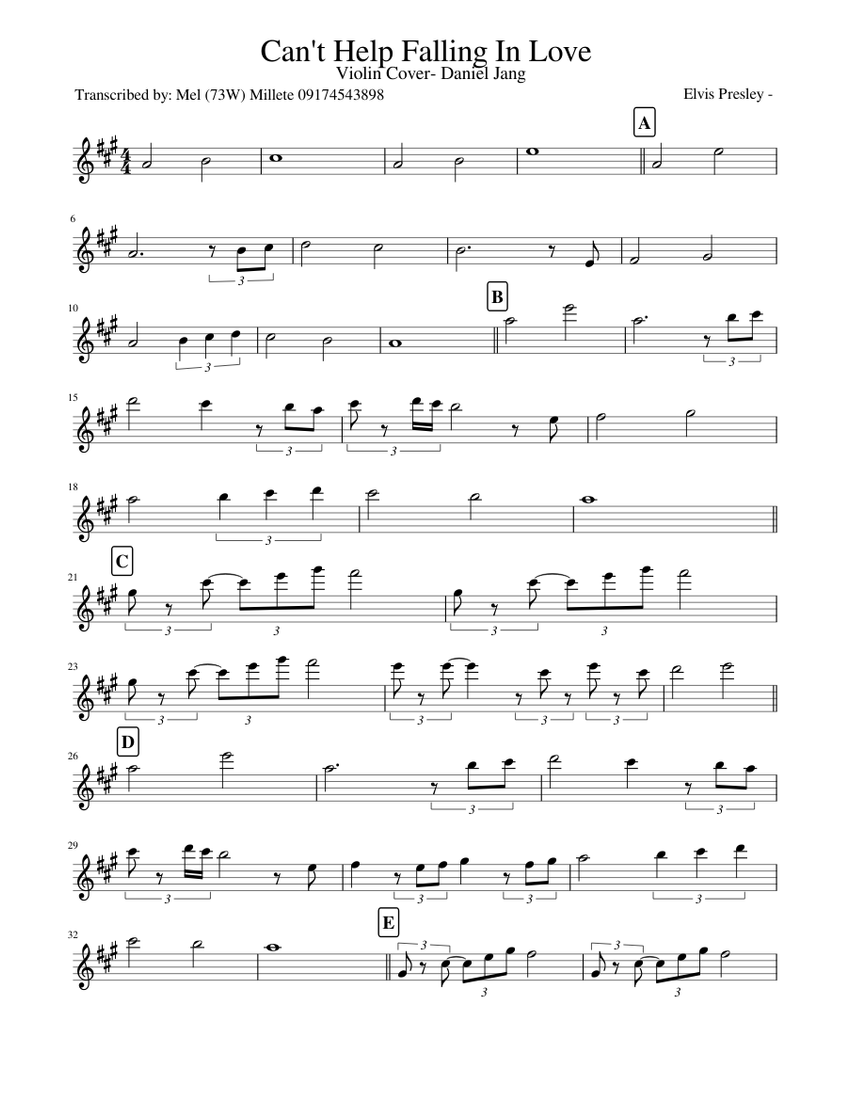 Can t Help Falling In Love VIOLIN cover Daniel Jang Sheet music for Piano  (Solo) | Musescore.com