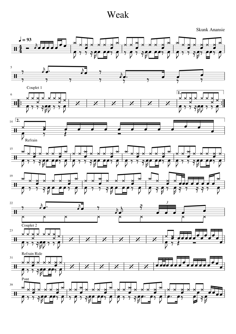 Weak – Skunk Anansie Weak Sheet music for Drum group (Drum Corps