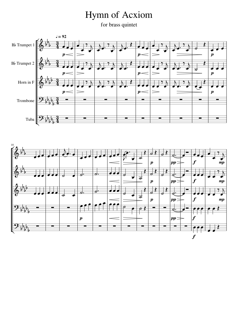The Hymn Of Acxiom Vienna Teng Brass Quintet Sheet Music For 
