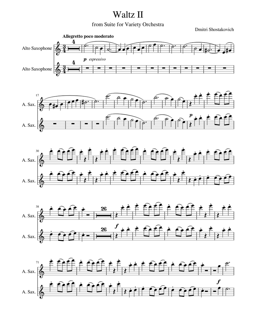 Waltz II Sheet music for Saxophone alto (Saxophone Ensemble