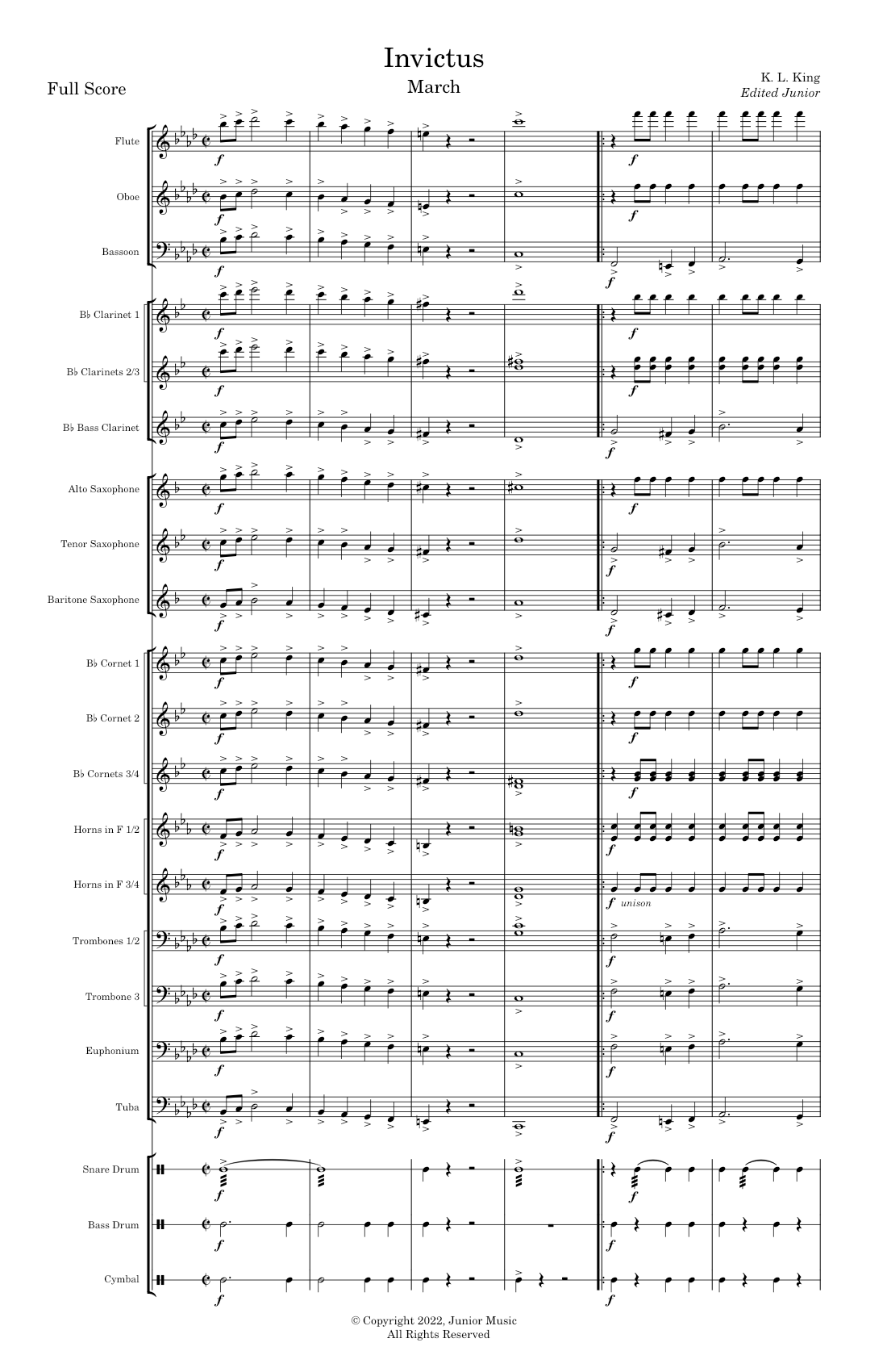 Invictus March Invictus - K. L. King Sheet Music for Trombone, Tuba, Flute, Oboe ...