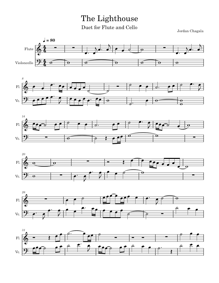 The Lighthouse Sheet Music For Flute, Cello (mixed Duet) 