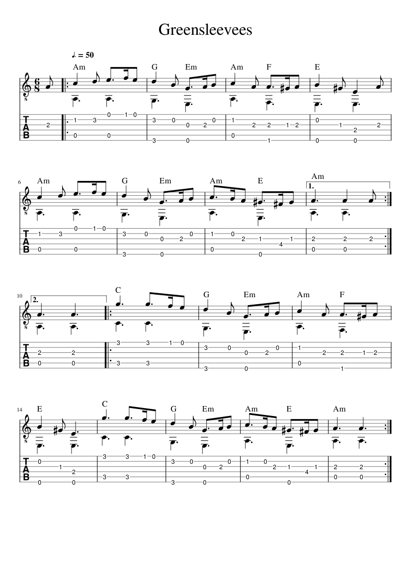 Greensleeves Guitar Easy Sheet music for Guitar (Solo) | Musescore.com