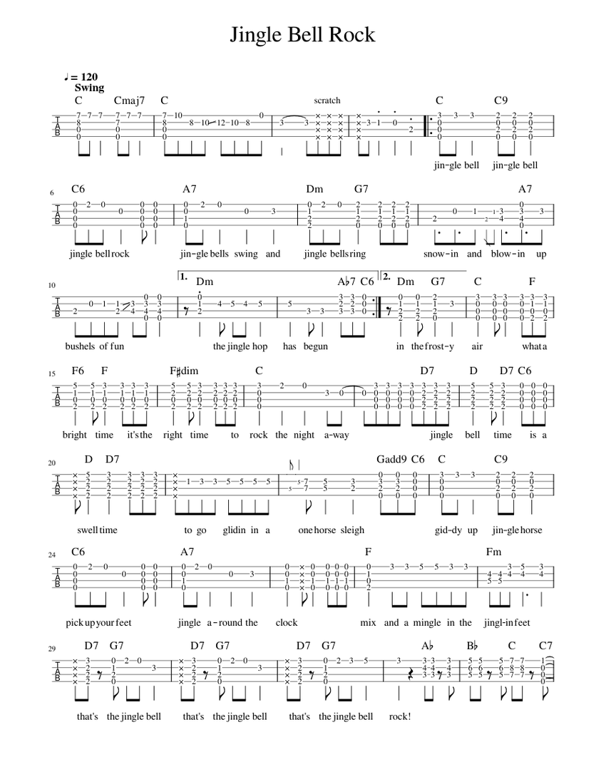 Jingle Bell Rock - Chord Melody Sheet music for Ukulele (Solo) |  Musescore.com