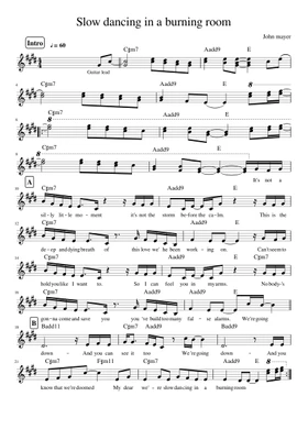 Free slow dancing in a burning room by John Mayer sheet music | Download  PDF or print on Musescore.com