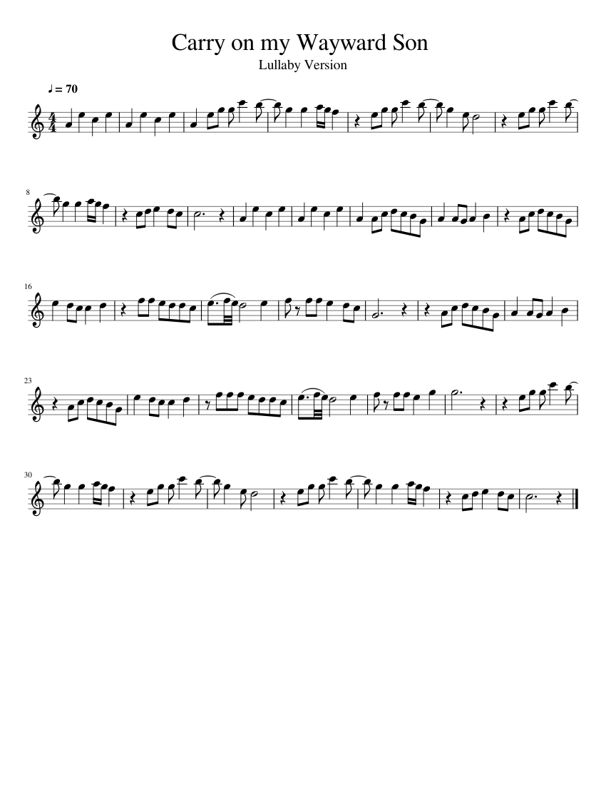 Carry on my Wayward Son (lullaby version) Sheet music for Flute (Solo) |  Musescore.com