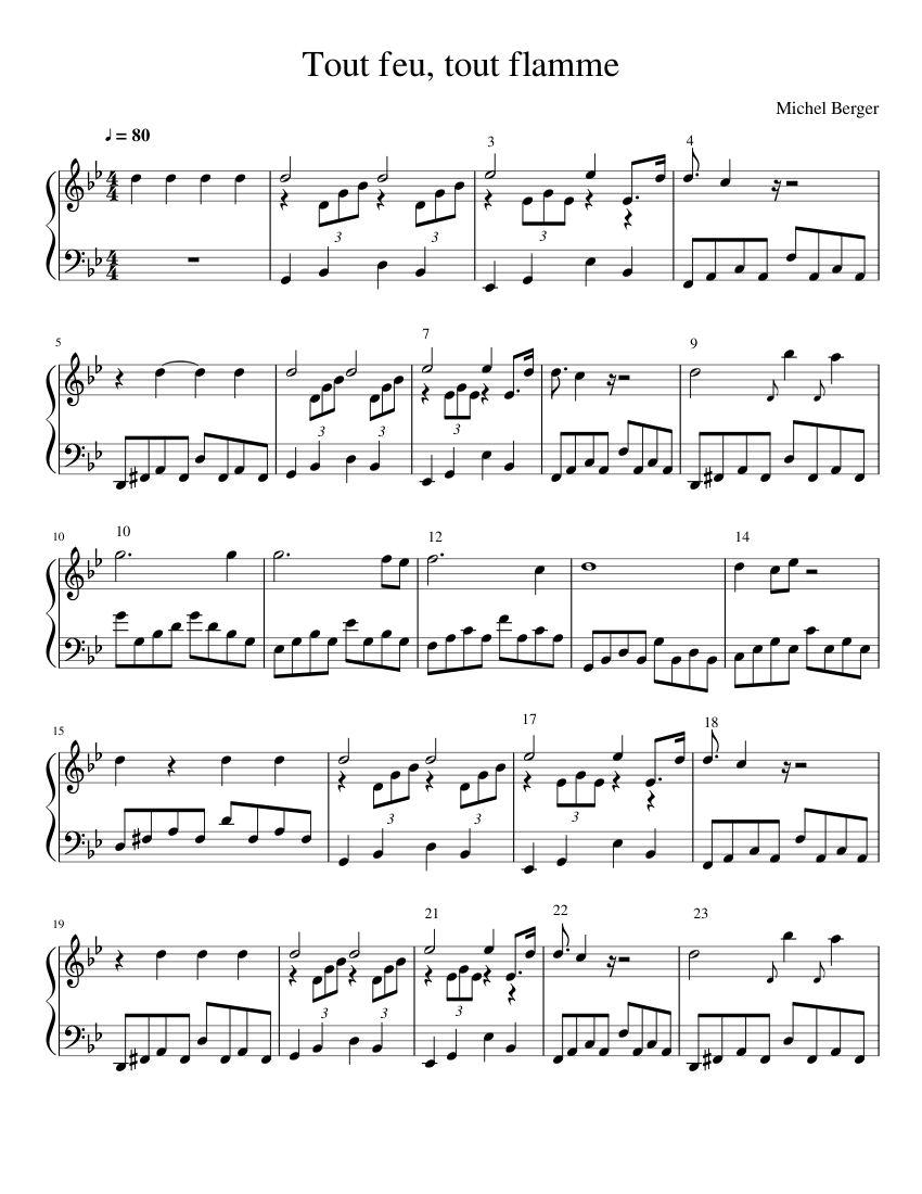 Tout feu tout flamme 1 Sheet music for Piano (Solo) | Musescore.com