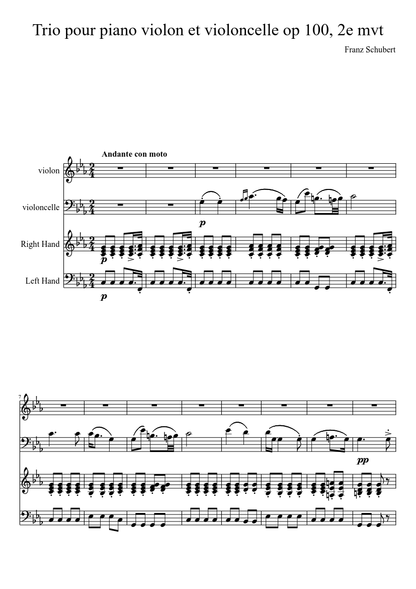 Franz Schubert - Piano Trio in Eb major, D.926 Op. 100, mvt 2 Sheet music  for Piano, Violin, Cello (Mixed Quartet) | Musescore.com