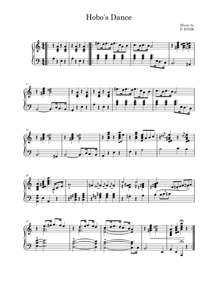 Hobos Dance F Hyde 8 Sheet Music For Piano Solo 
