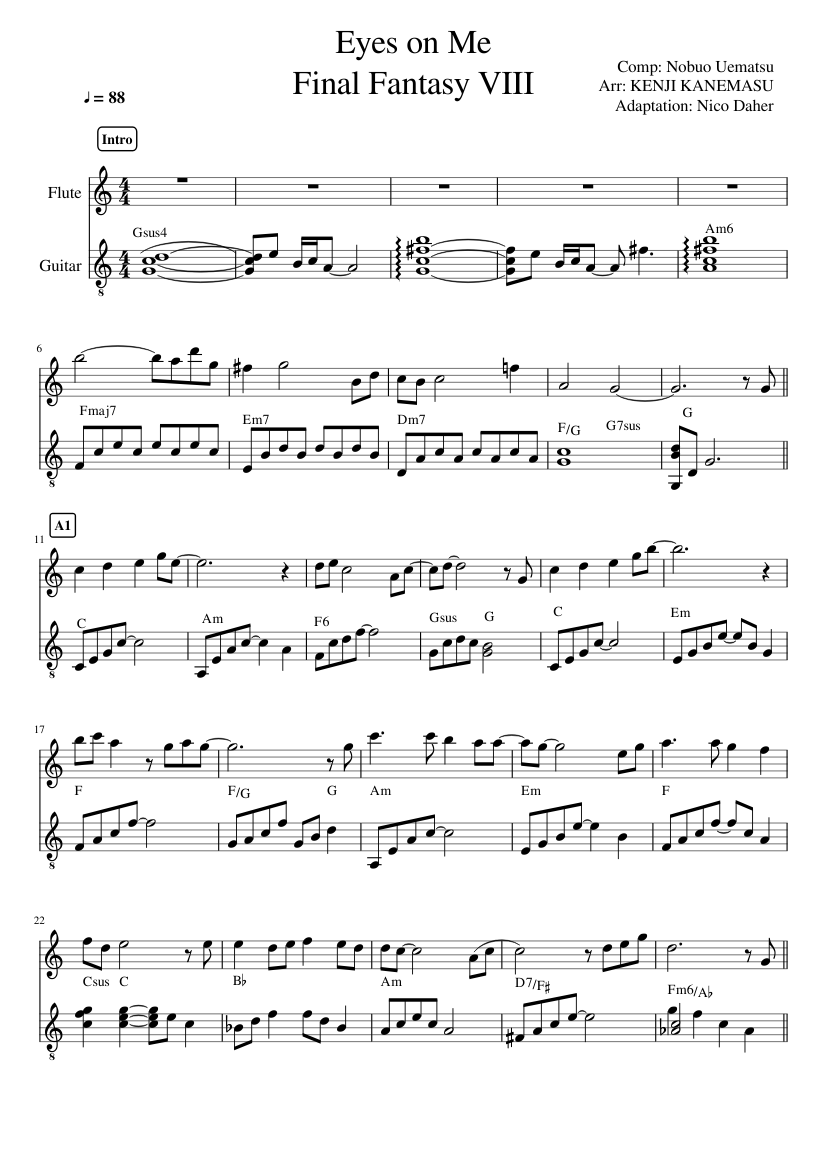 Eyes on Me Final Fantasy 8 flute and guitar Sheet music for Flute, Guitar  (Mixed Duet) | Musescore.com