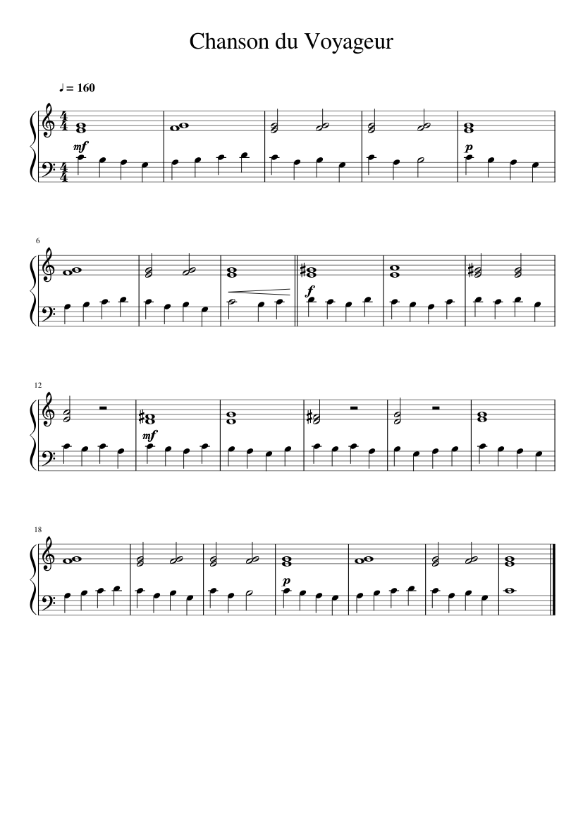 Chanson du Voyageur Sheet music for Piano (Solo) | Musescore.com