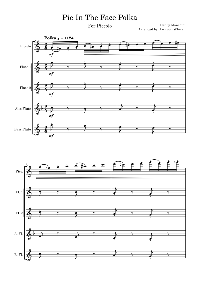 Pie In The Face Polka Henry Mancini Sheet music for Flute, Oboe