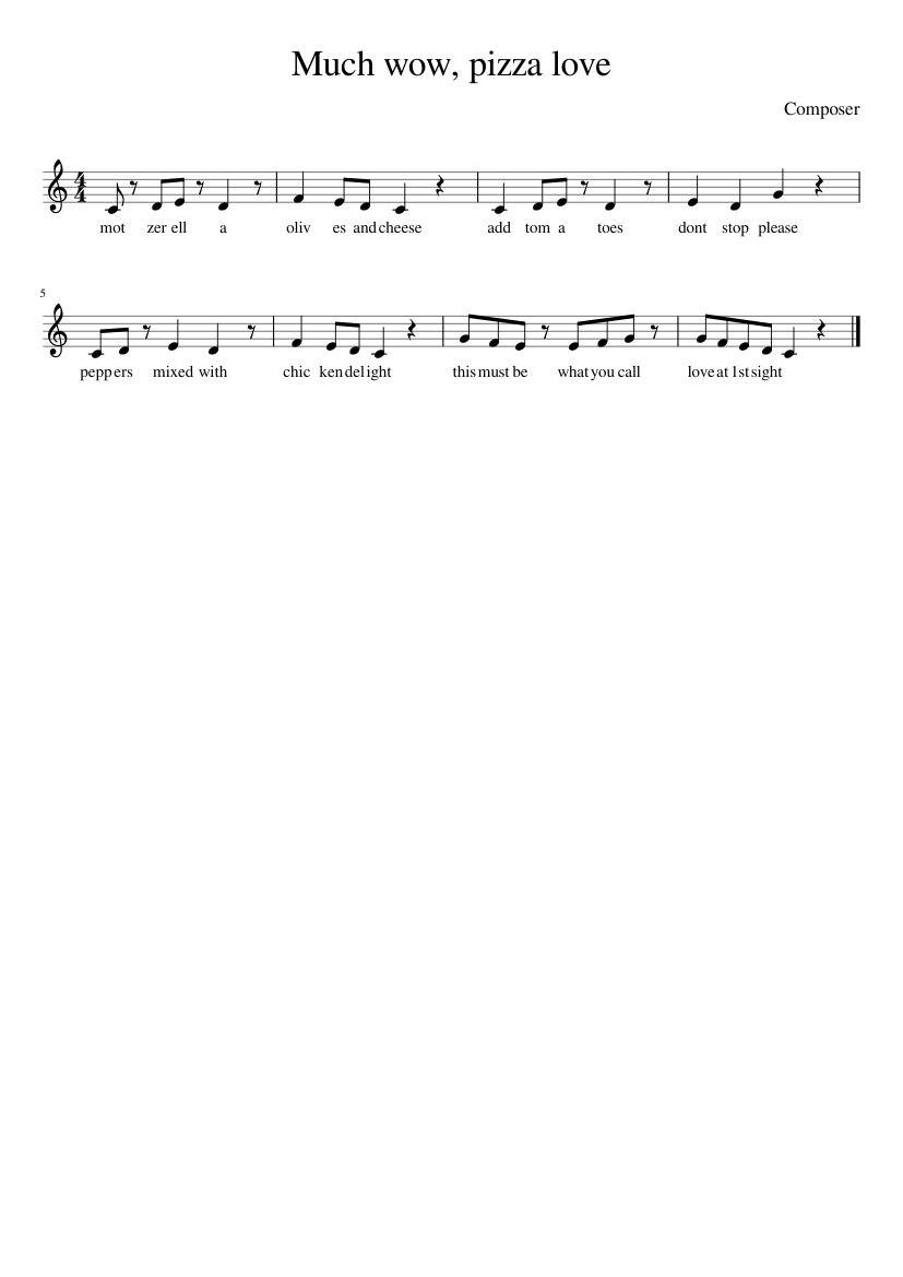 Much wow, pizza love Sheet music for Piano (Solo) Easy