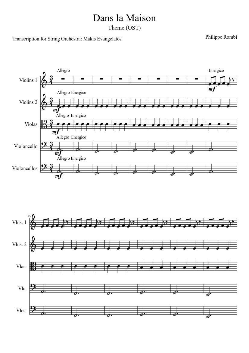 Dans la Maison OST (Violins1, violins2, violas, solo cello, cellos) Sheet  music for Cello, Strings group (Mixed Quintet) | Musescore.com